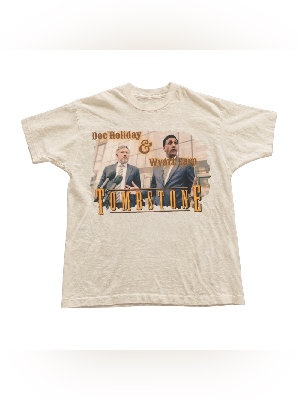 Tombstone Graphic Tee - Off White with Orange Print